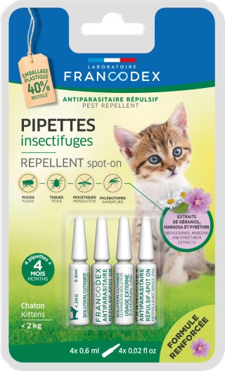 Soin Chat - Francodex Pipettes antiparasitaires insectifuges Chatons moins de 2 kg - 4 x 0,6 ml 1038870
