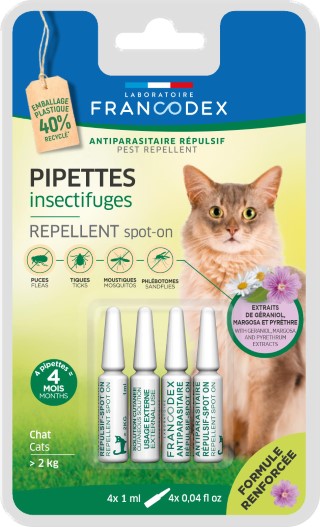 Soin Chat - Francodex Pipettes antiparasitaires insectifuges Chats plus de 2 kg - 4 x 1 ml 1038871
