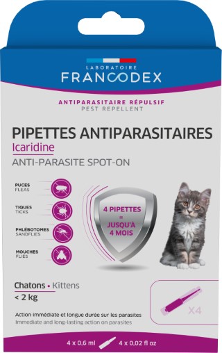 Soin Chat - Francodex Pipettes antiparasitaires spécial chaton Icaridine -  4 x 0,6 ml 1039853