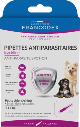 Soin Chien - Francodex Pipettes antiparasitaires spécial chiot et petit chien Icaridine - 4 x 1,5 ml 1039855