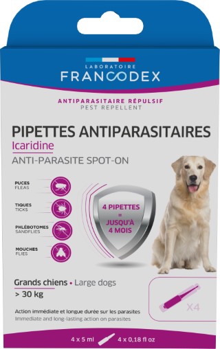 Soin Chien - Francodex Pipettes antiparasitaires spécial grand chien Icaridine - 4 x 5 ml 1039857