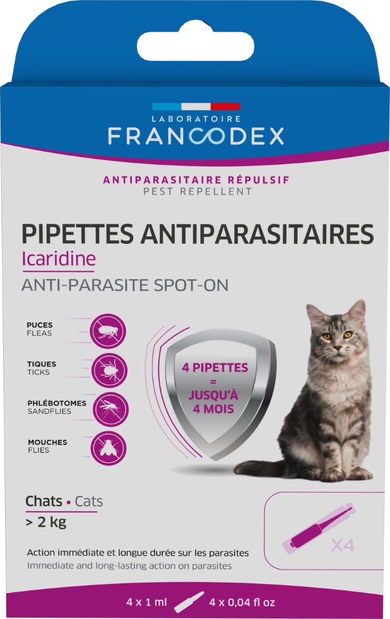 Soin Chat - Francodex Pipettes antiparasitaire Icaridine -  4 x 1 ml 1039854