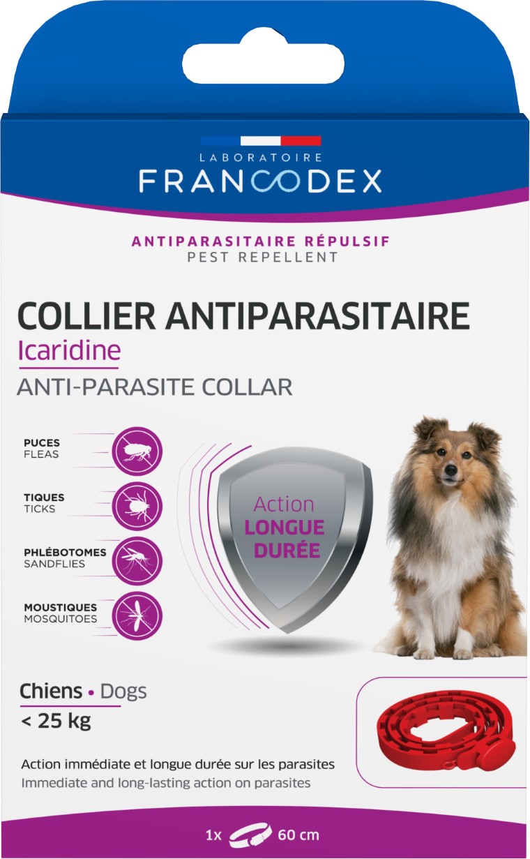 Soin Chien - Francodex Collier antiparasitaire Petits et Moyen Chien Icaridine Rouge - 60 cm 1039861