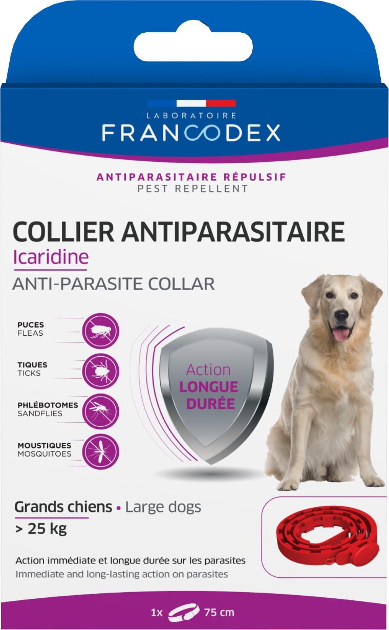 Soin Chien - Francodex Collier antiparasitaire Icaridine Rouge - 60 cm 1039863