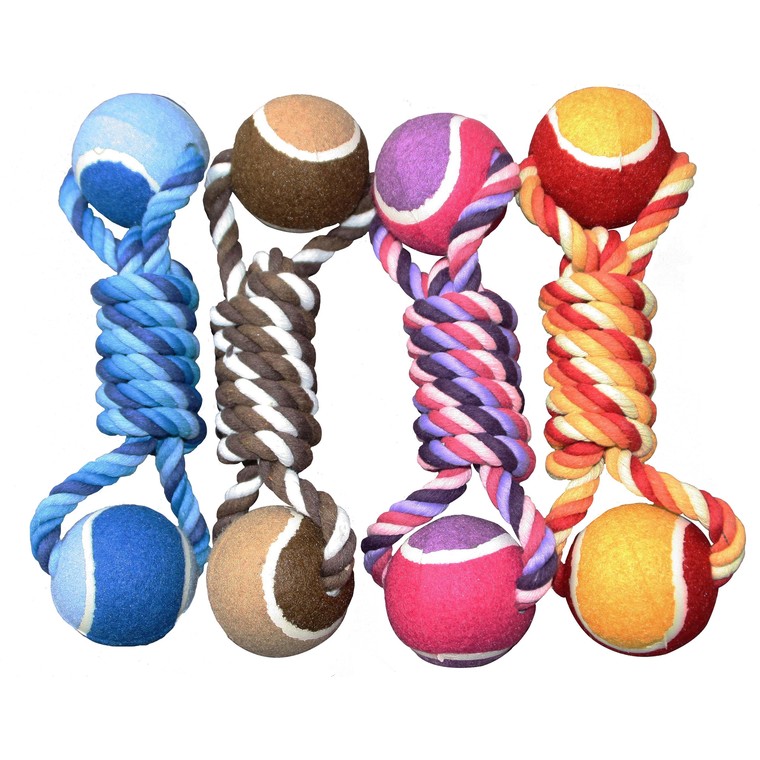 jouet chien - martin sellier corde avec 2 balles de tennis x1 - 25 cm - coloris aléat