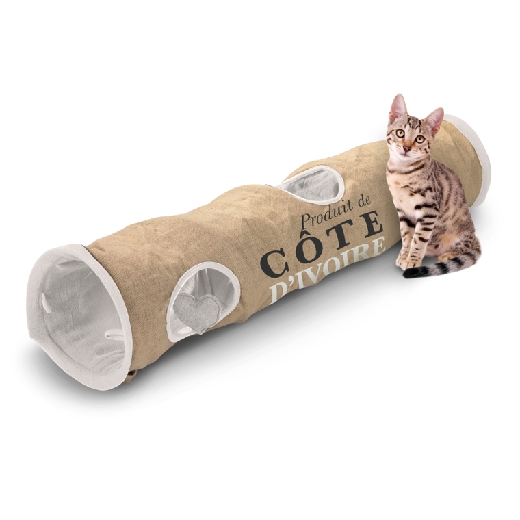 couchage chat - d&d tunnel pura vida brun et blanc - 120 x 25 cm