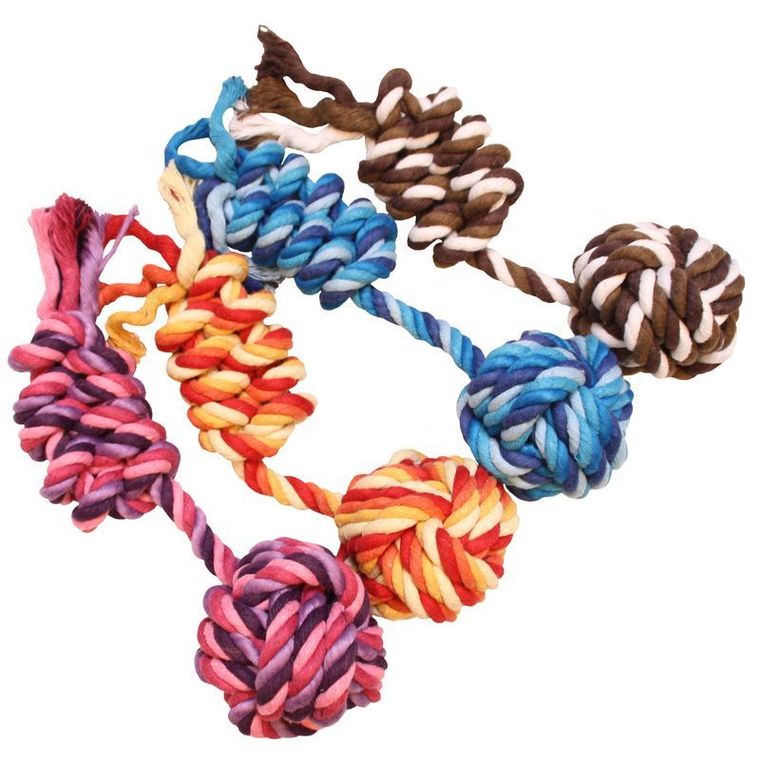 Balle et corde en coton pour chien x1 - 25 cm - coloris aléatoire 222274