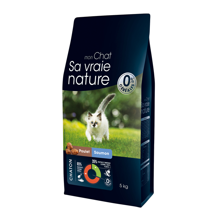 Croquettes Chat – Sa Vraie Nature Chaton Poulet et Saumon - 5 kg