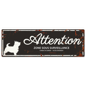 Panneau en métal noir « Attention au chien » Petit Terrier 40x14 cm 325767