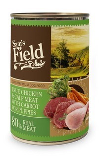Boîte Chiot – Sam's Field au poulet, au veau et aux carottes – 400 g 371640