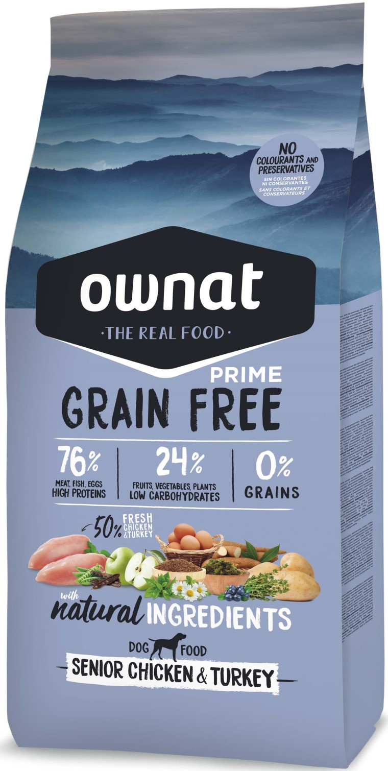 Croquettes Chien - Ownat Grain Free Prime Senior sans céréales Dinde & Poulet 14kg 413868