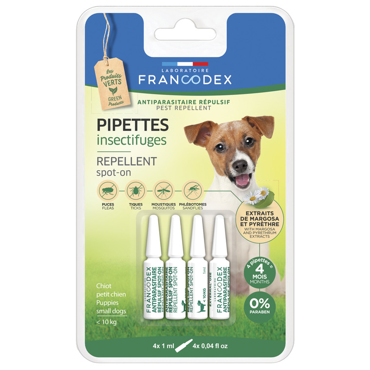 Hygiène Chien – Francodex Pipettes insectifuges petit chien – X4 646691