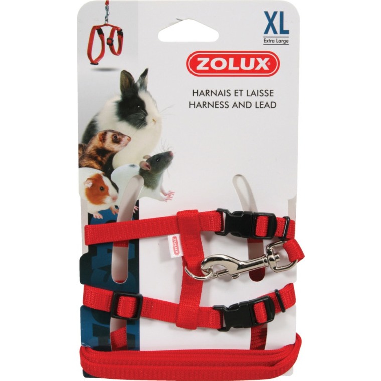 transport rongeur – zolux kit harnais et laisse rouge – xl
