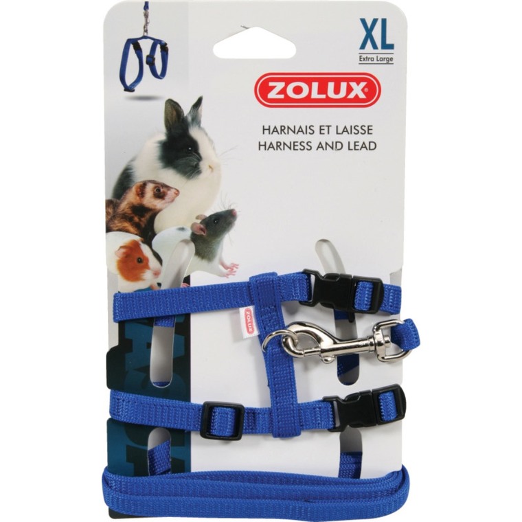 transport rongeur – zolux kit harnais et laisse bleu – xl