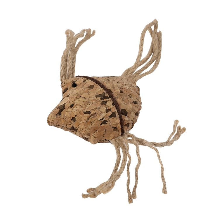 jouet chat - wouapy poisson en liège avec corde beige - 9 x 7 cm