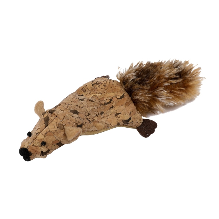 jouet chat - wouapy souris en liège avec fourrure beige - 16 x 6 cm