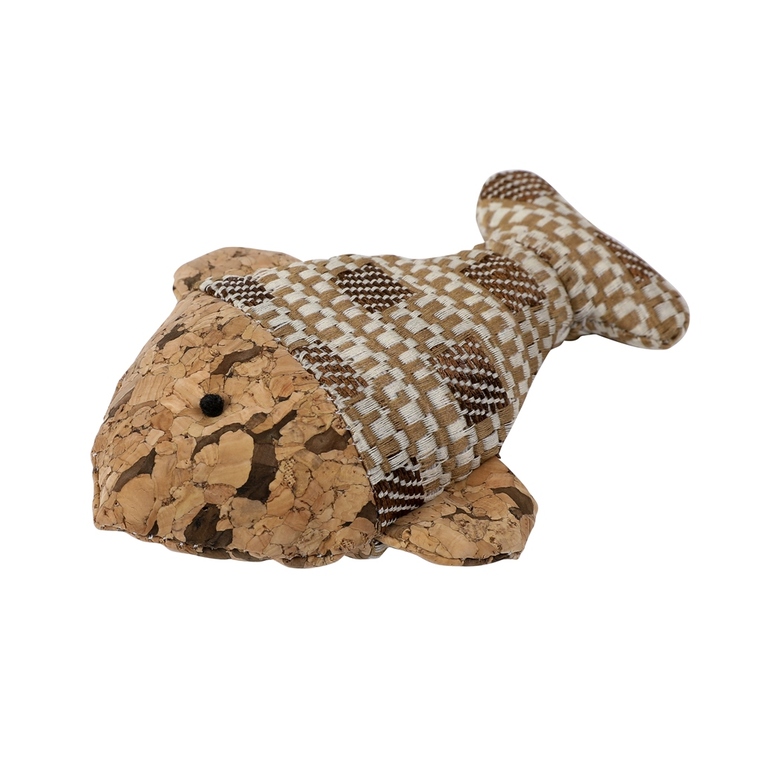 jouet chat - wouapy poisson en liège avec tissu beige - 10,5 x 8 cm