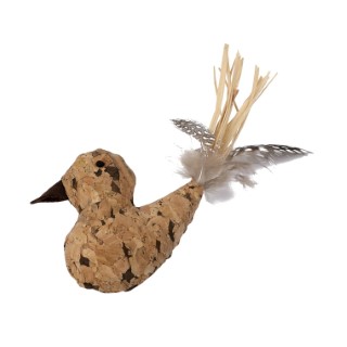 Jouet Chat - Wouapy Oiseau en liège avec plume Beige - 7 x 6 cm 714409