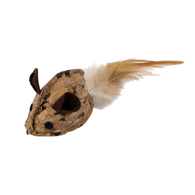 Jouet Chat - Wouapy Souris en liège avec plume Beige - 13 x 5 cm 714400
