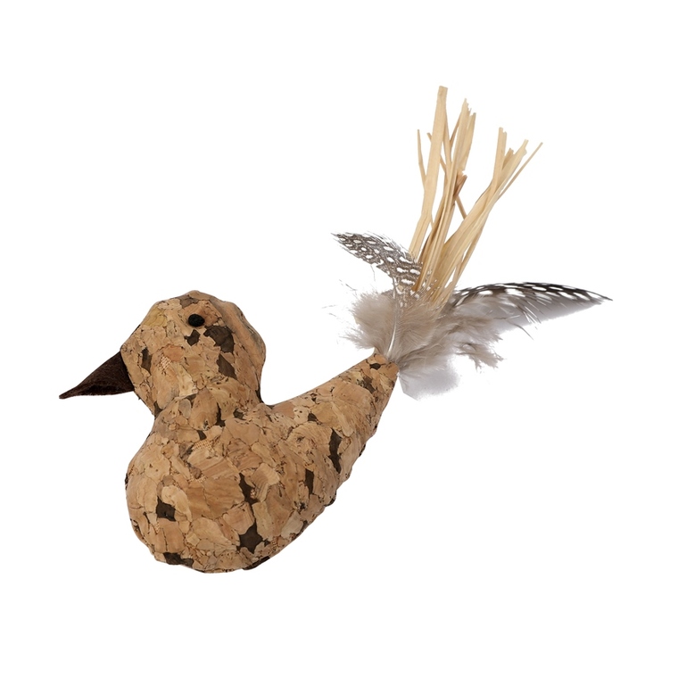 Jouet Chat - Wouapy Oiseau en liège avec plume Beige - 7 x 6 cm 714409