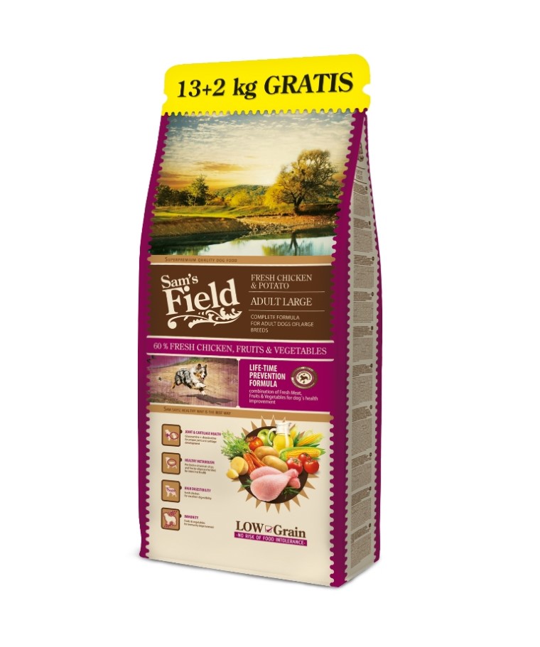 Croquettes Chien – Sam’s Field Low Grain Adult Large Poulet et Pommes de terre – 15 kg 917207