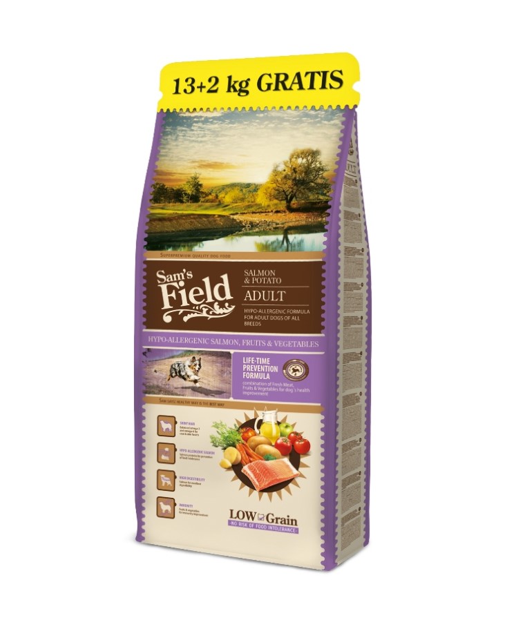 Croquettes Chien Low Grain – Sam’s Field Adult Saumon et Pommes de terre – 15 kg 917210
